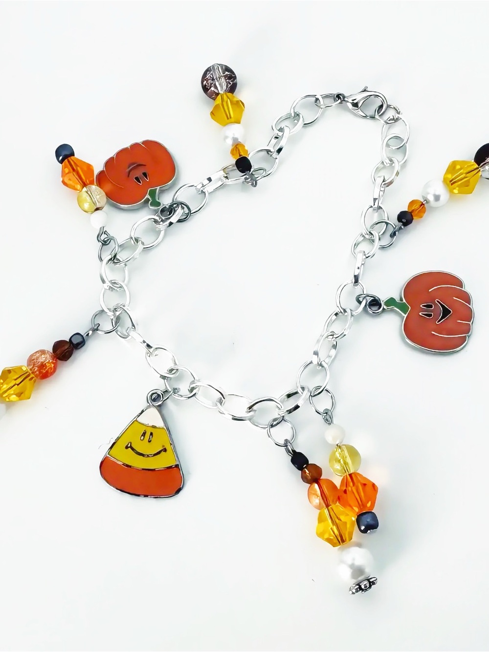 Halloween Pumpkin & Candy Corn Charm Bracelet — Orange & Yellow
